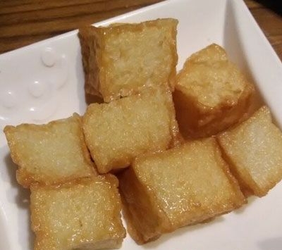 牛蒡甜不辣1片，鱼豆腐3块，福袋2个